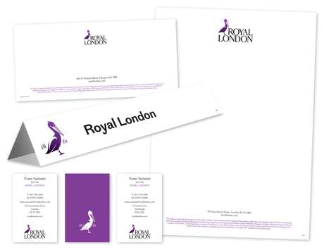 Examples of initial artwork on the Royal London rebrand project, created to guidelines originated by VCCP